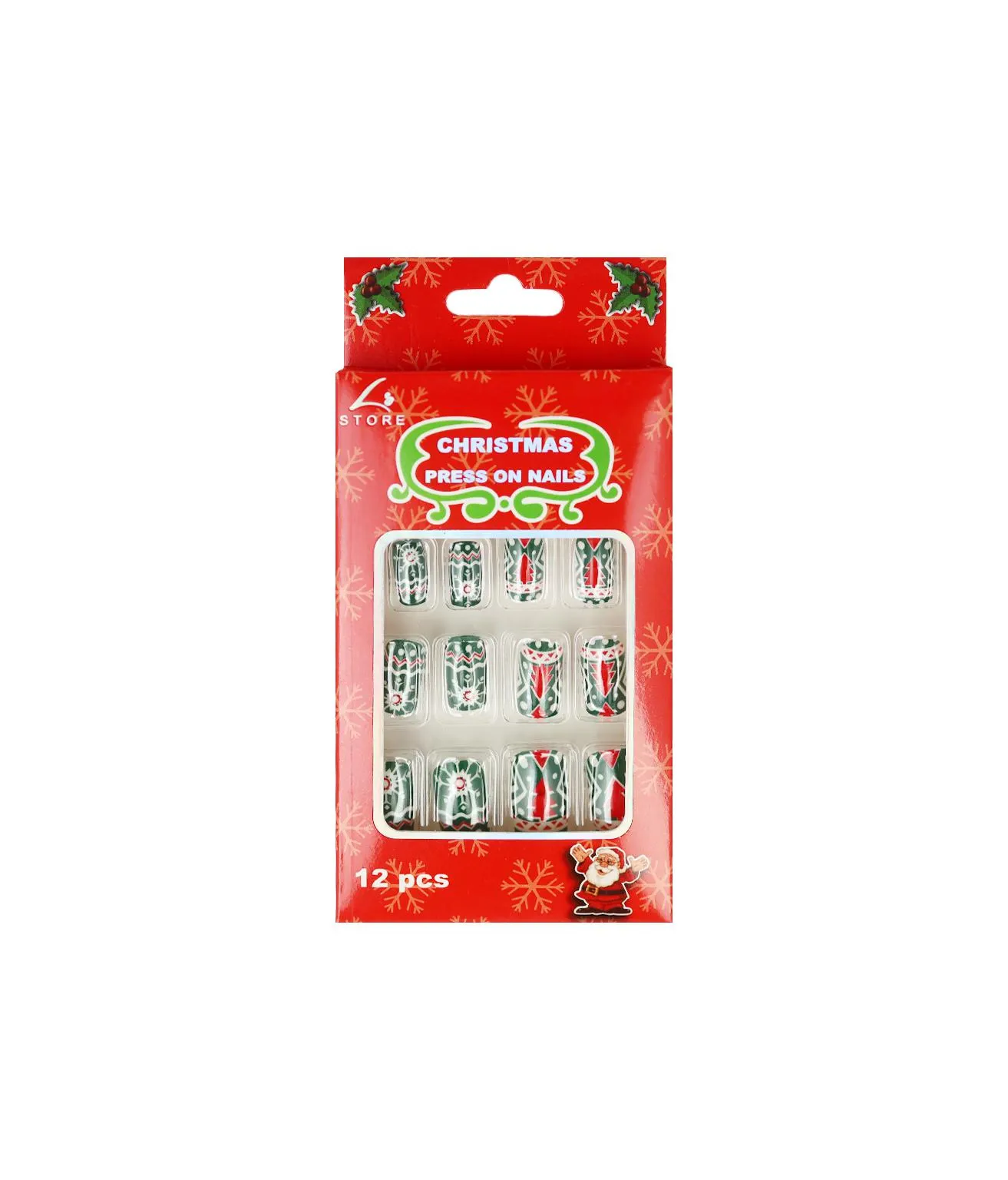 Christmas Tree Press On Nails 12pc