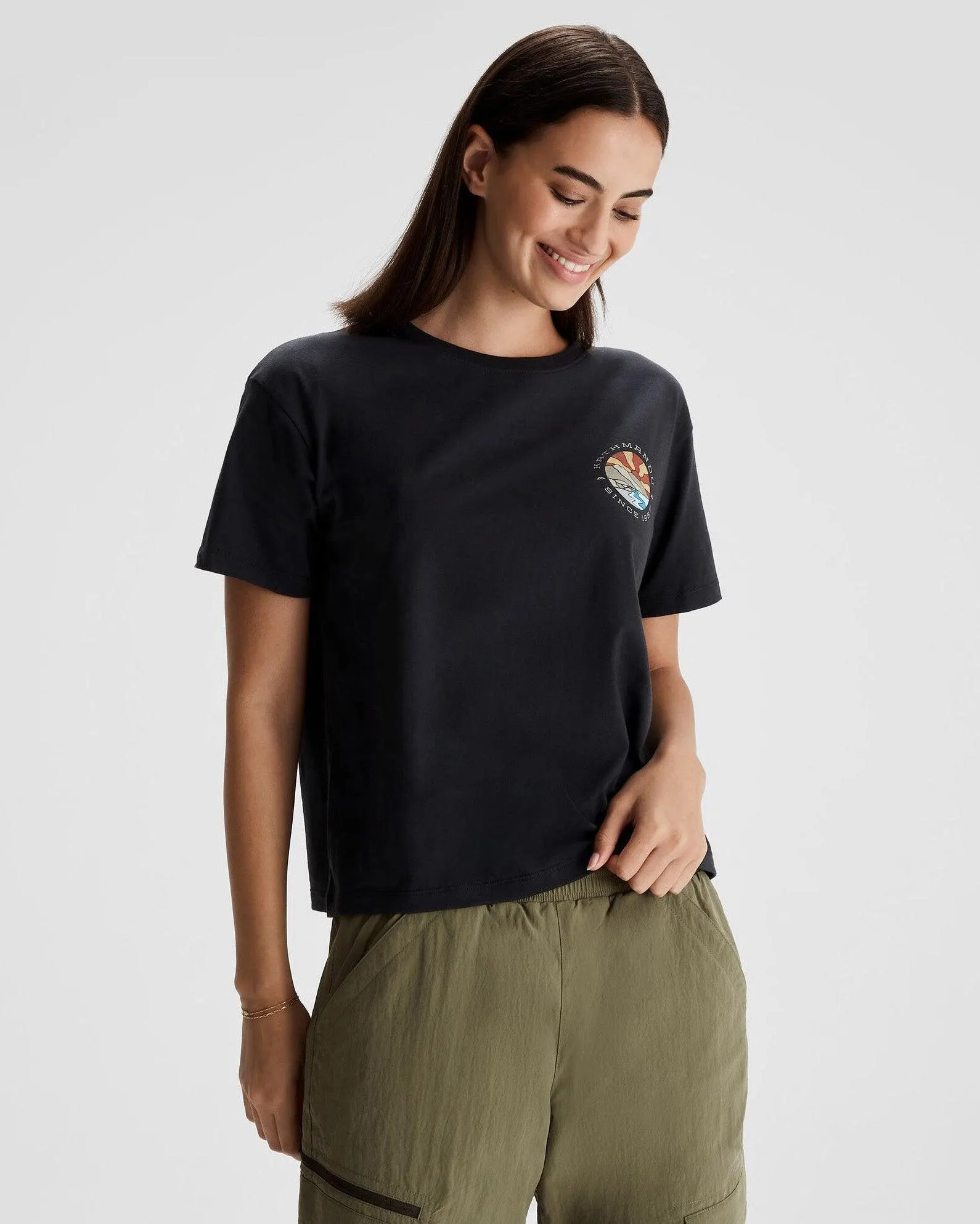 Women's Kathmandu Logo Sunburst Organic Cotton T-shirt - Black