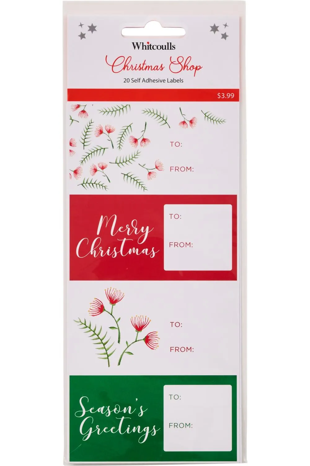 Whitcoulls Christmas Shop Gift Labels Pohutukawa Pack of 20