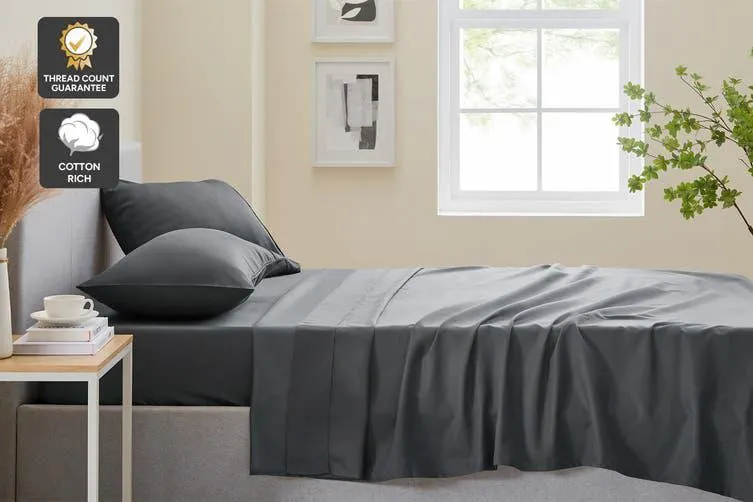 Trafalgar Hotel Quality 1200TC Cotton Rich Bed Sheets Set (Super King, Charcoal)