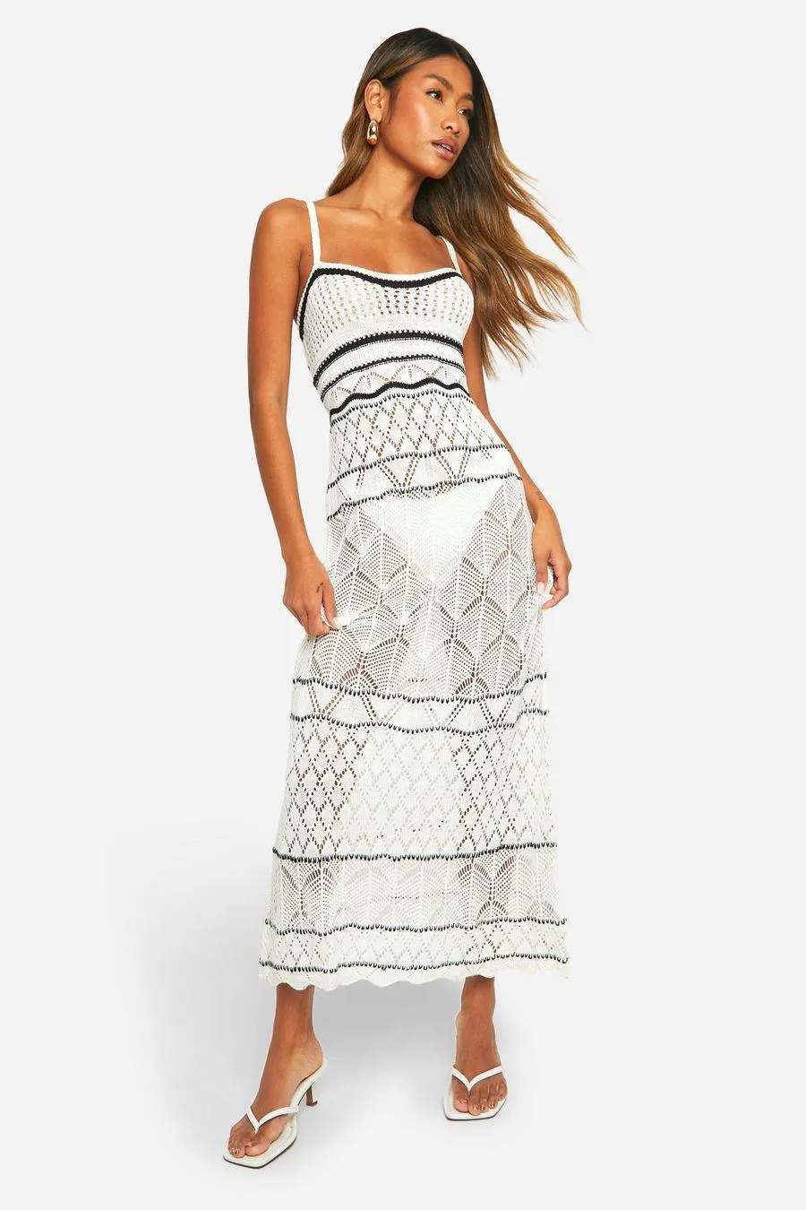 Monochrome Pointelle Knitted Maxi Dress