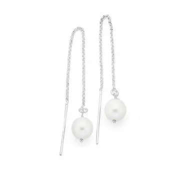 Sterling Silver Created Pearl Thread Earrings