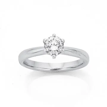 18ct, White Gold Round Cut Solitaire .70ct