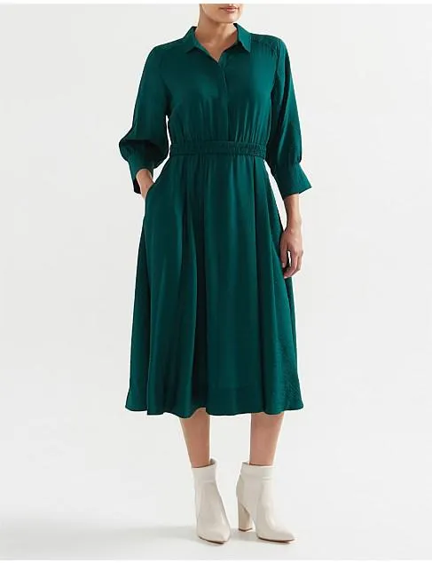 VISCOSE BLEND BELTED MIDI DRESS