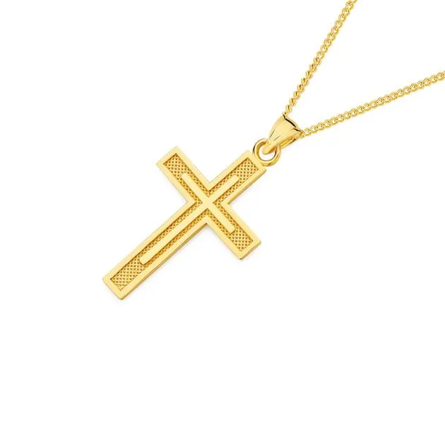 9ct Gold Polished & Satin Cross Pendant