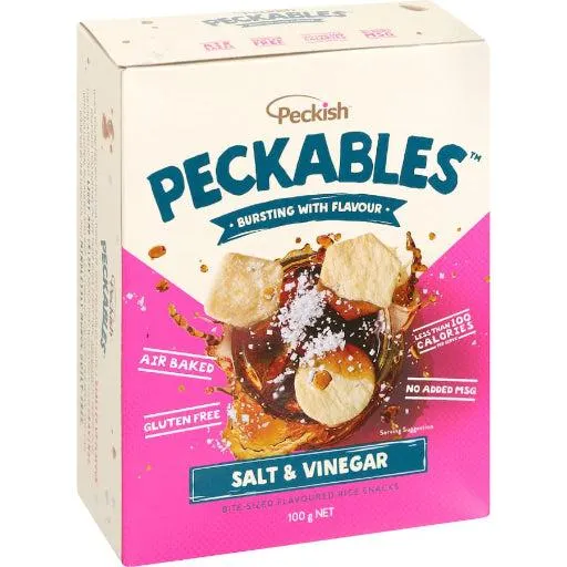 PECKISH PECKABLES RICE SNACKS SALT & VINEGAR 100G