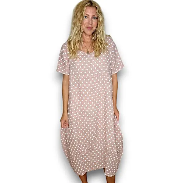 Polka Dot Mid Maxi Dress Baby Pink