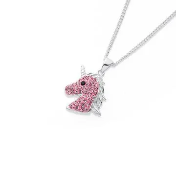 Sterling Silver Pink Crystal Unicorn Pendant