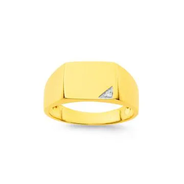 9ct, Corner Diamond Signet Ring