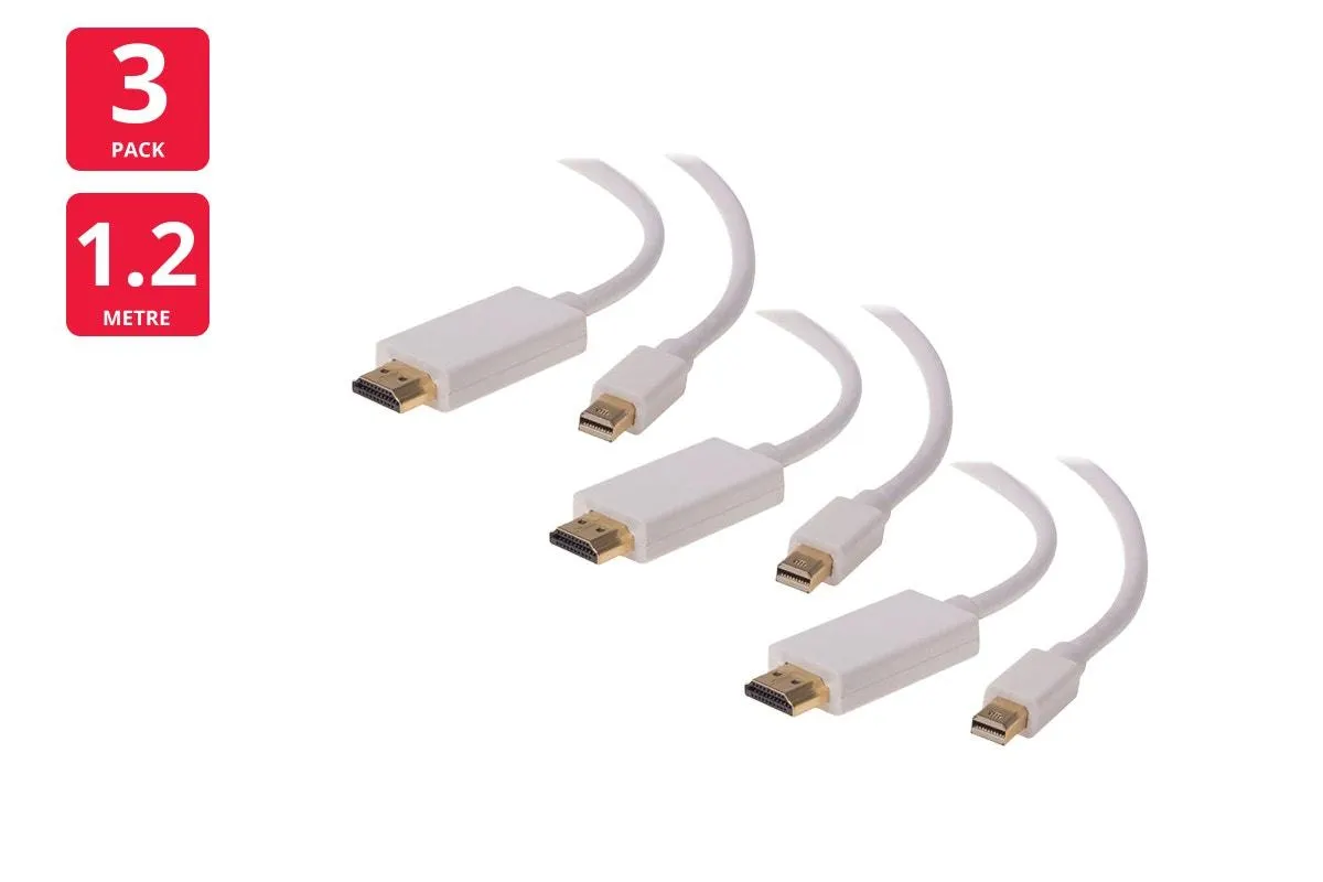 1.2m Mini DisplayPort to HDMI Cable (Male to Male, 3 Pack)