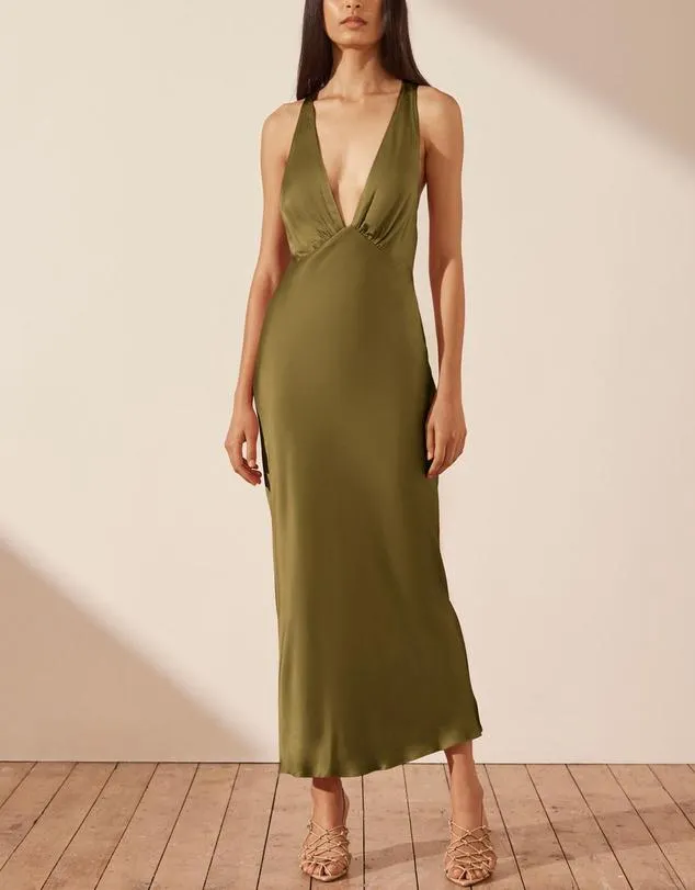 Plunged Cross Back Midi Dress