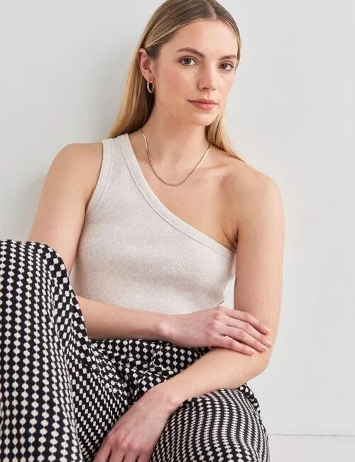 Mineral Allie Asymmetric Rib Tank Top, Oatmeal