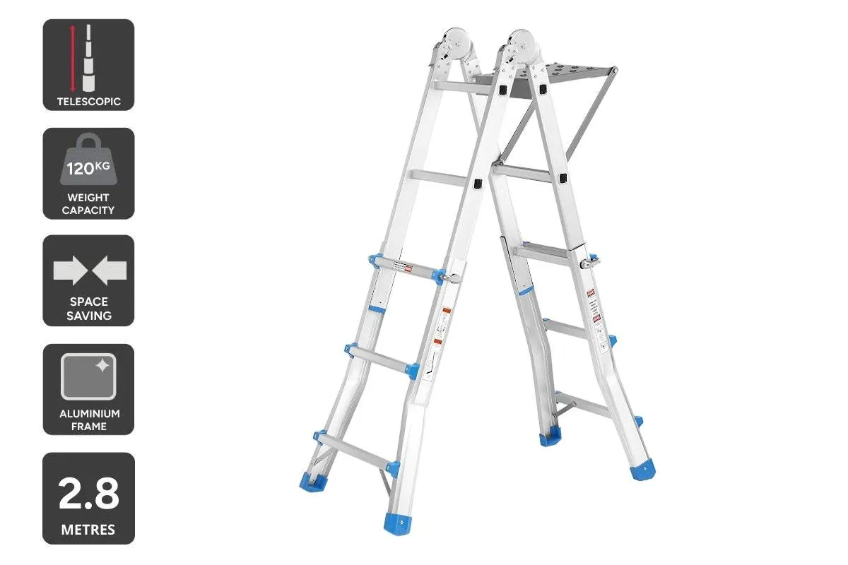 Certa 2.8m Multipurpose Telescopic Foldable Ladder with Platform