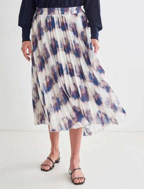 Jigsaw Pleat Print Skirt, Natural