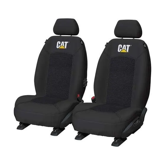 CAT Jacquard Seat Covers Black Adjustable Headrests Airbag Compatible