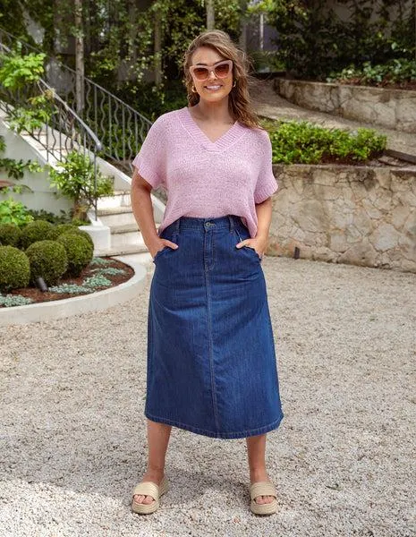 Elm Scallop Edge Denim Skirt Mid Blue...