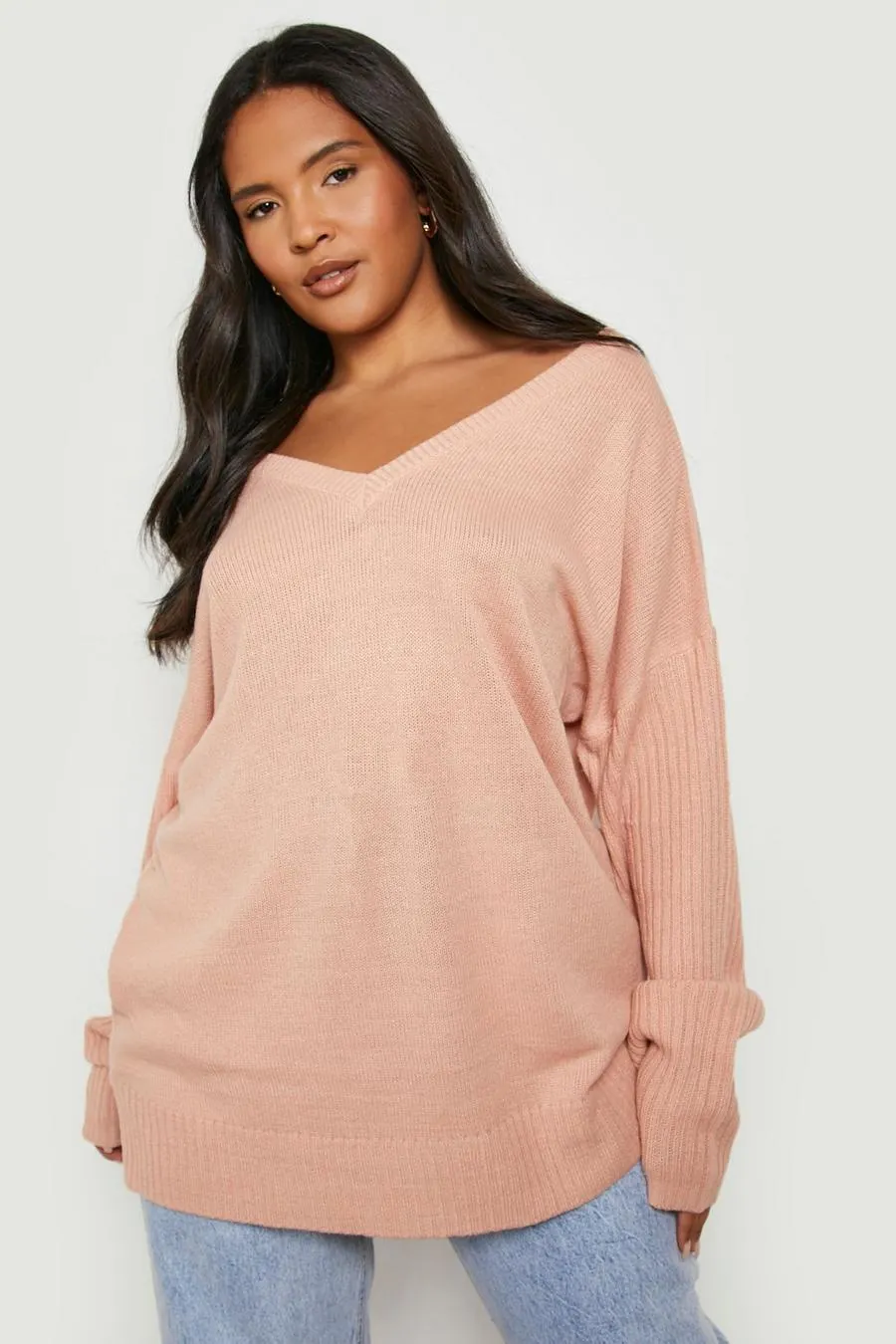 Plus Jumper With V Neck Detail Front And Back