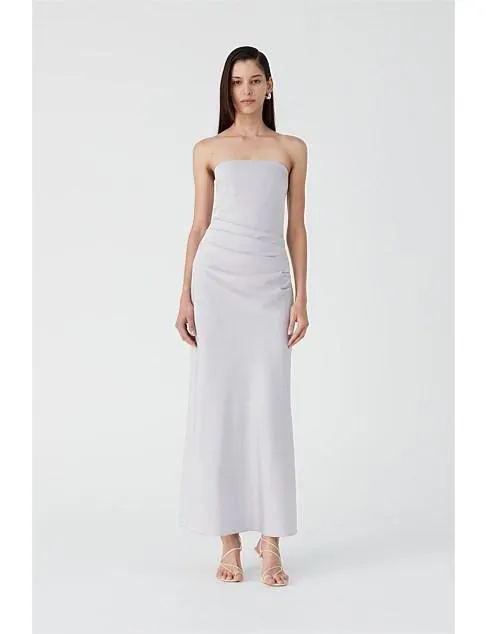 CELOSIA STRAPLESS MIDI SATIN DRESS SILVER