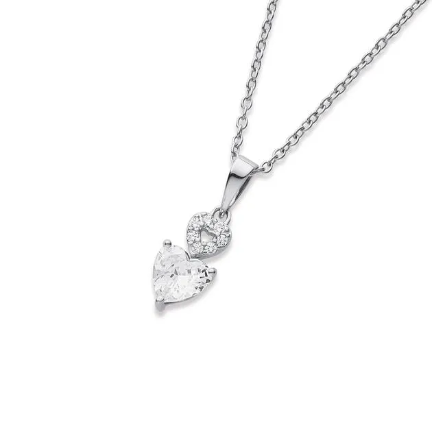 Sterling Silver Cubic Zirconia Hearts Pendant