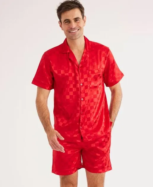 Men's Self Satin Check PJ Set
