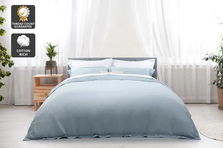 Trafalgar 1200TC Cotton Rich Quilt Cover Set (Blue, Queen)