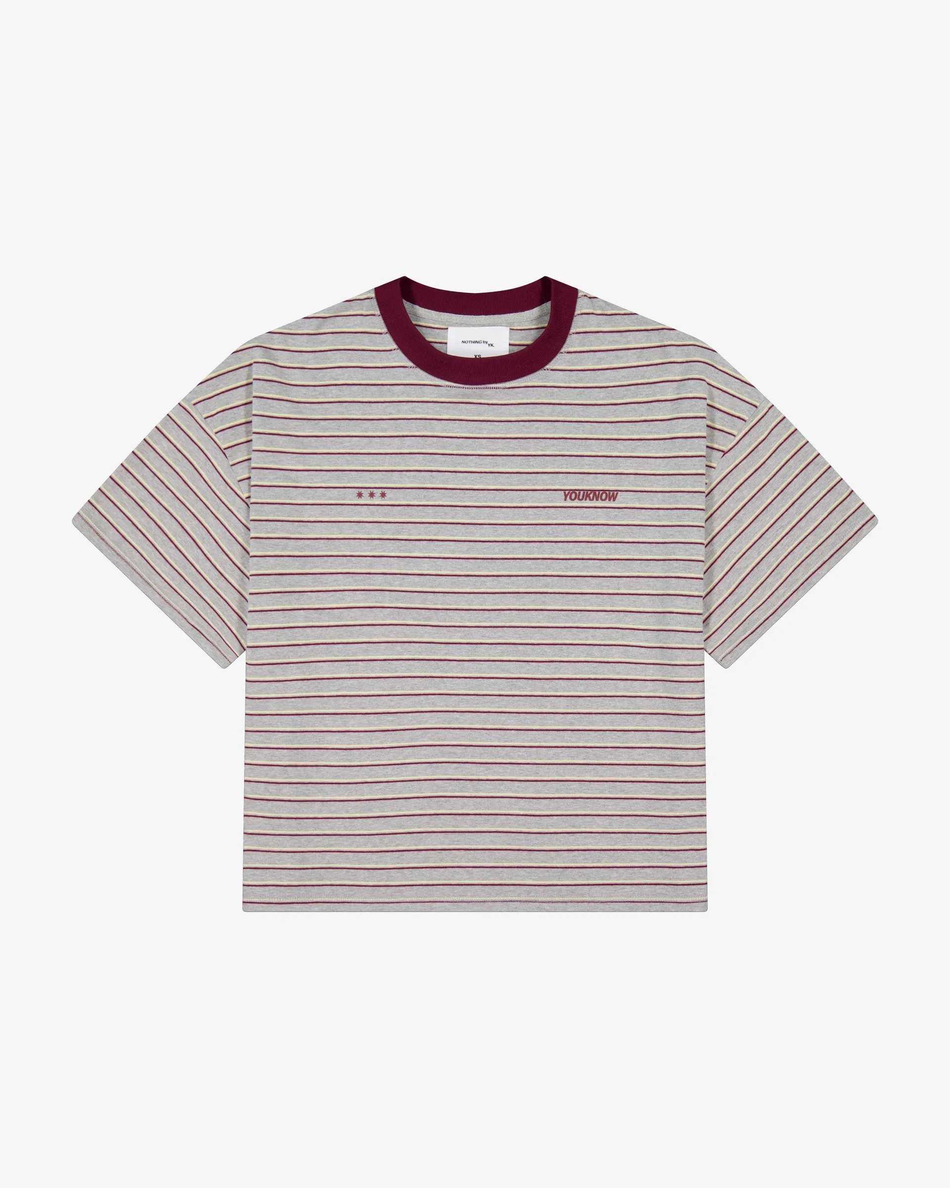 Striped YK Tee | Grey/Maroon Stripe