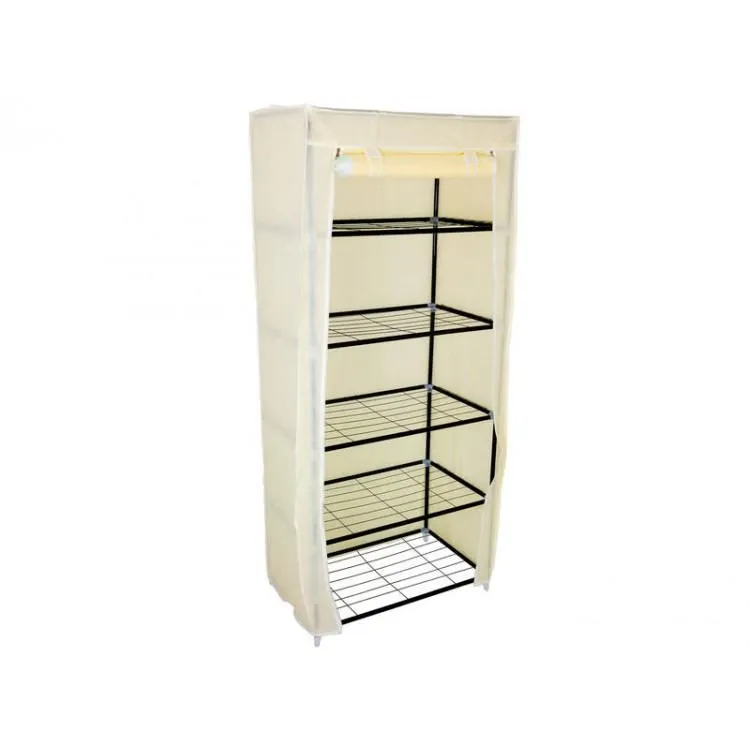Portable Wardrobe Shelved Cupboard 172cm High - Beige
