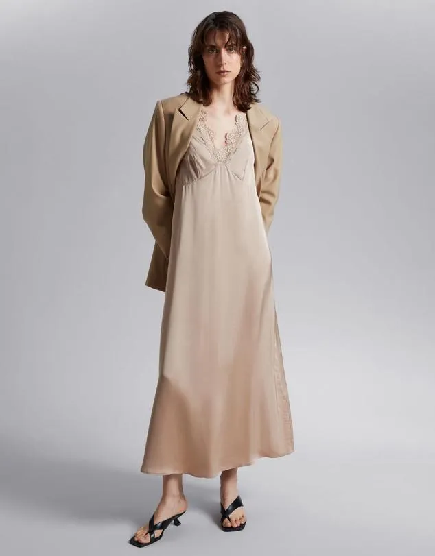 Lace-Trimmed Slip Dress