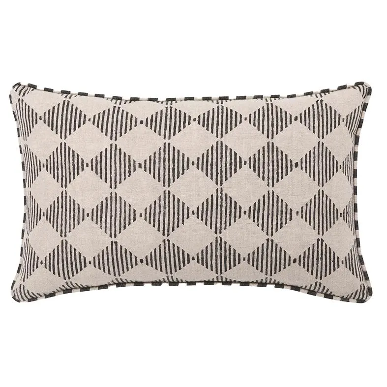 Quinn block print linen cushion cover 30 x 50cm black