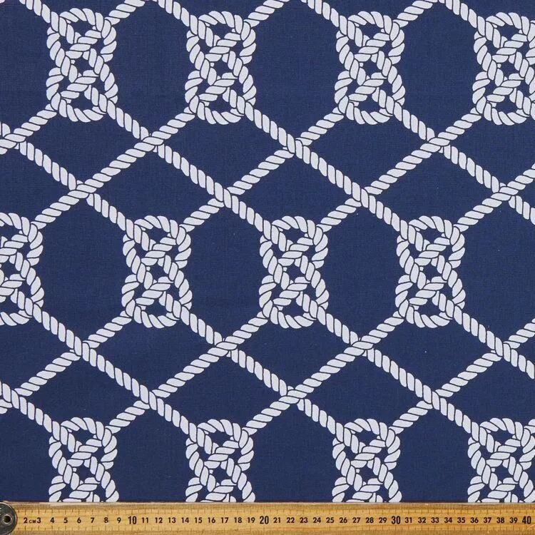 Nautical Rope 3 Pass 120 cm Blockout Curtain Fabric Navy 120 cm