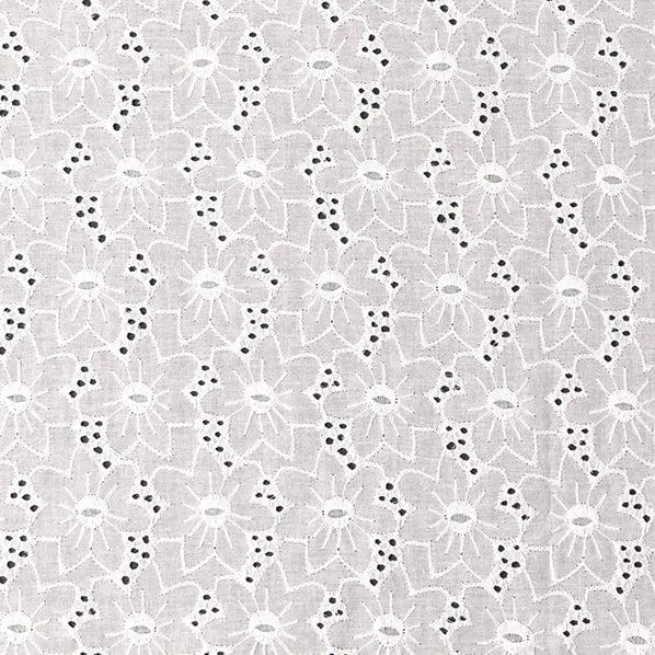 Broderie Cotton Fabric, White Daisy Embroidered- Width 140cm