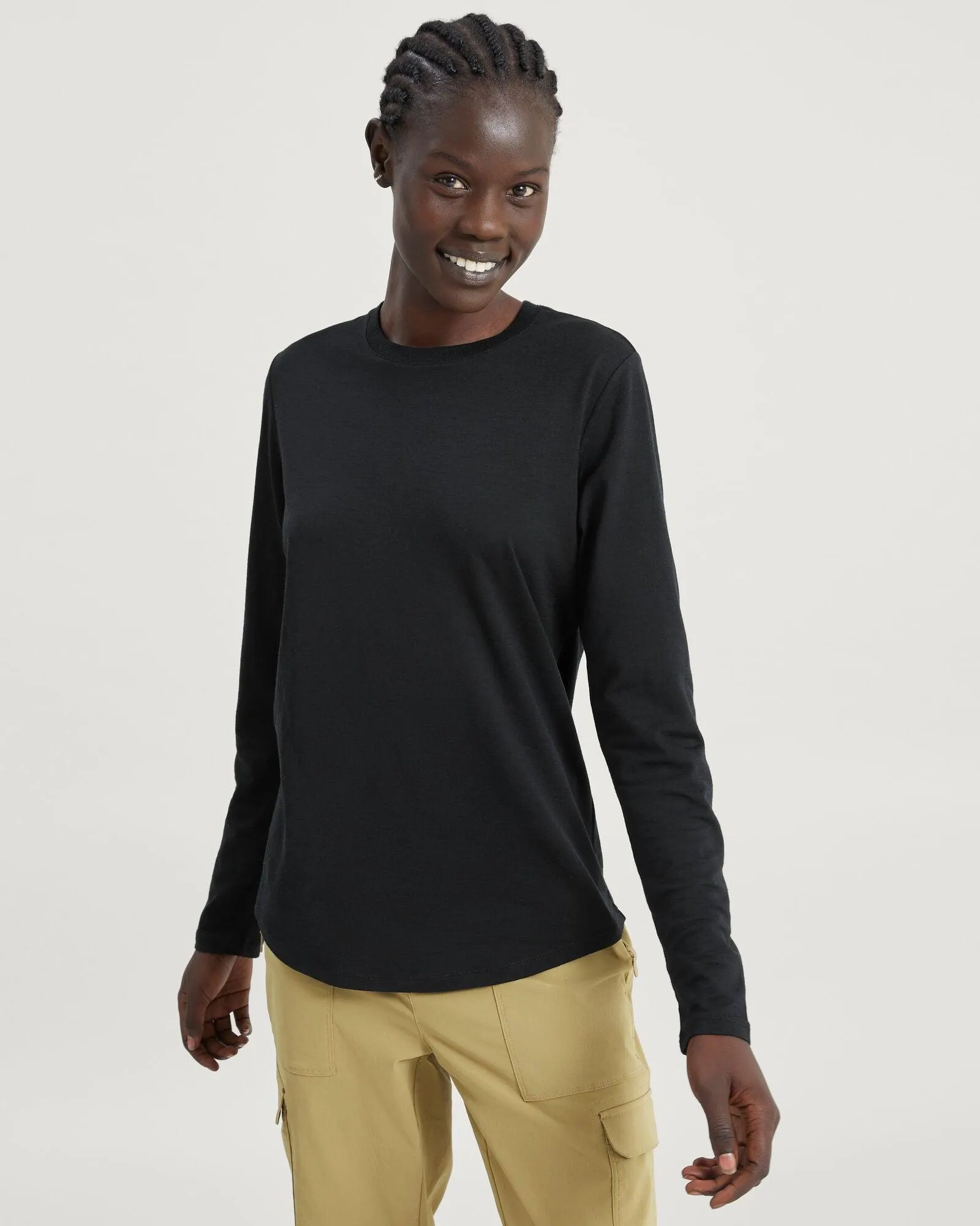 Women's 100% Merino Long Sleeve Crew Top - Black