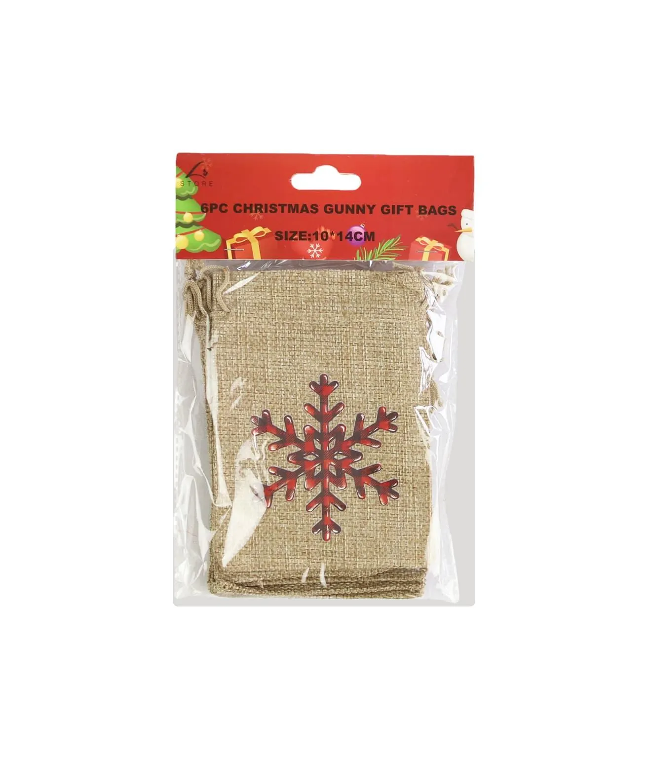 Christmas Gunny Gift Bags 10x14cm 6pc