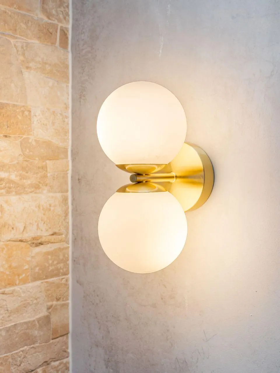 Ostro IP44 Wall Light Brass with Opal Glass