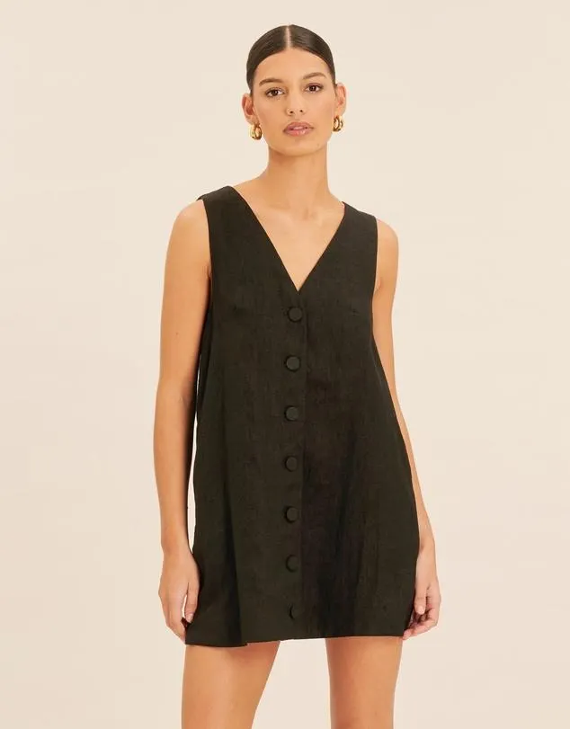 Linen Button Down A Line Mini Shift Dress