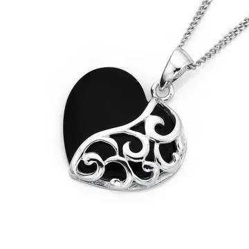 Sterling Silver Onyx Heart Pendant