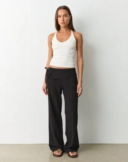 Foldover Tie Detail Straight Leg Pant