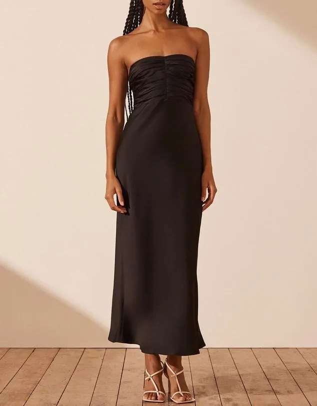 Luxe Strapless Ruched Bodice Midi Dress