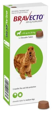 Bravecto Chewable Tablet Flea Treatment For Medium Dogs 10 To 20kg - 1 Pac