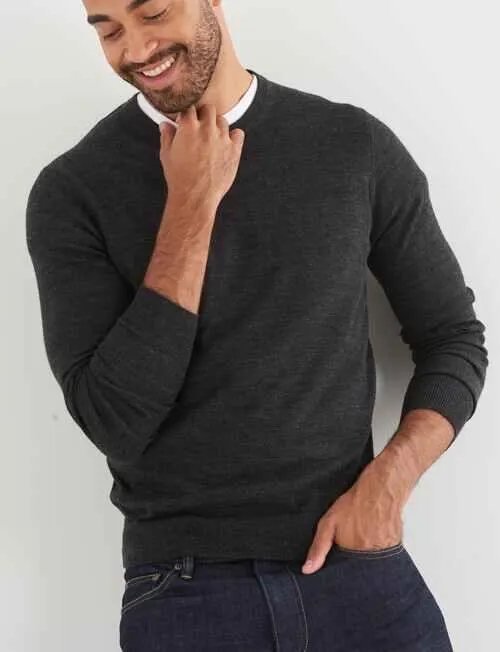 North South Merino Crew Neck Jumper, Charcoal