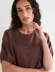 Zest Linen Raglan Button Top, Chocolate