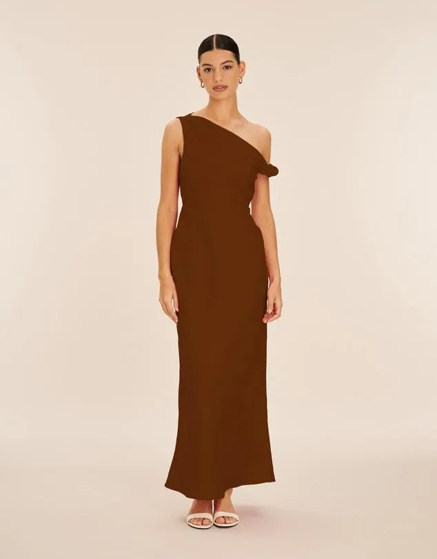 Fia Linen Draped Off Shoulder Maxi Dress