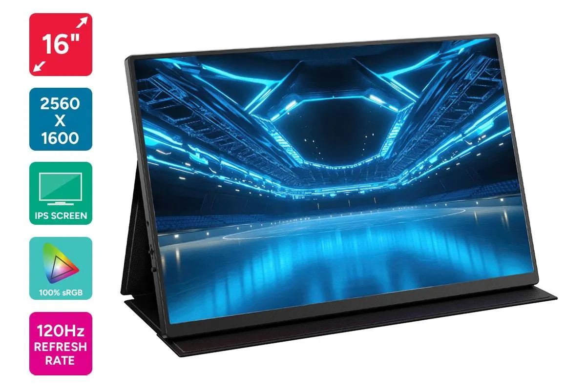 Kogan 16" 2K WQXGA 120Hz USB-C Portable Gaming Monitor with Leather Case