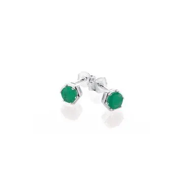 Sterling Silver Emerald Hexagon Studs