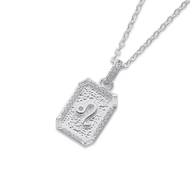 Sterling Silver Cubic Zirconia Leo Pendant with Chain