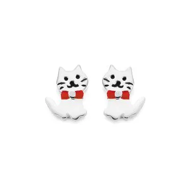 Sterling Silver Enamel Cat Studs
