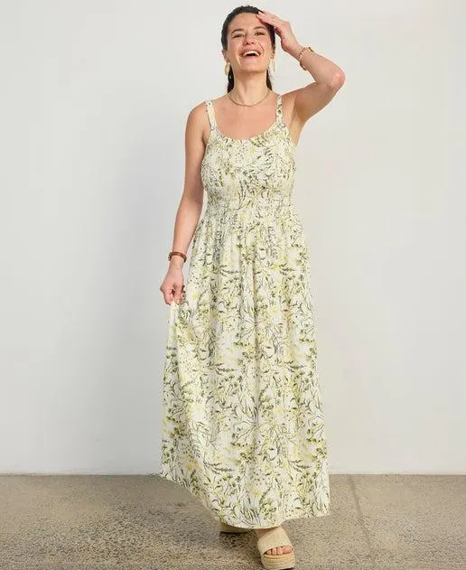 Women's Dipped-Waist Shirred Maxi Dress