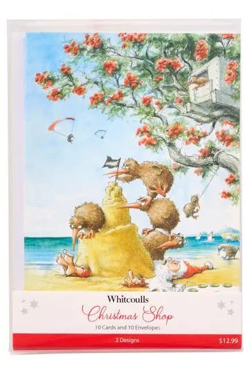 Whitcoulls Christmas Shop Boxed Cards Kiwi Beach Pack of 10