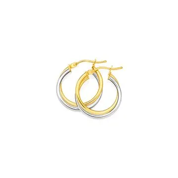 9ct Two Tone, 15mm Double Hoop Earrings