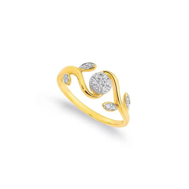 9ct, Diamond Flower Ring TDW=.15ct